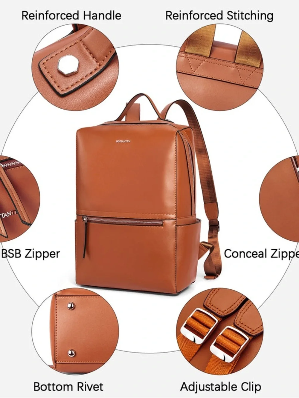 Bostanten genuine Leather “baish vintage eternity” Backpack in Brown - Picture 8 of 11